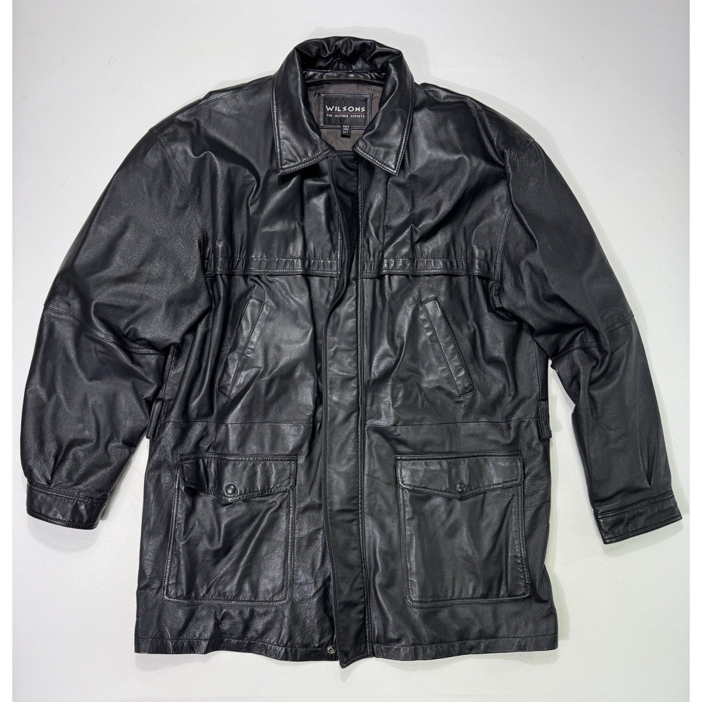 Wilsons Leather Mens 2XLT Black Thinsulate Zip Biker Jacket Coat Tall Classic